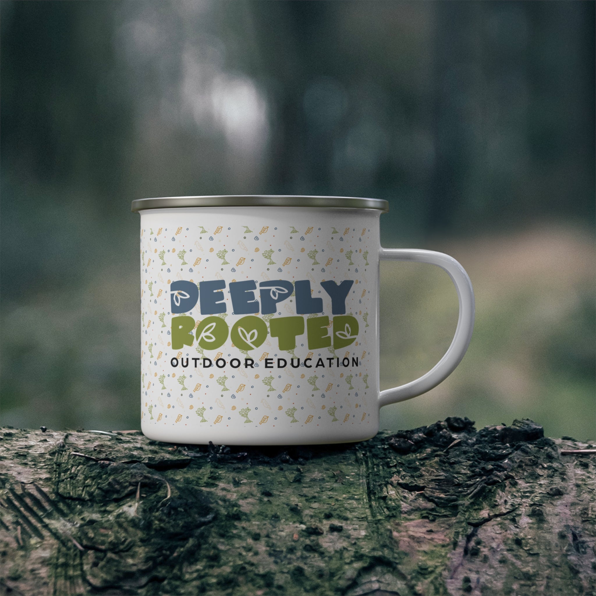 Enamel Camping Mug — Deeply Rooted Outdoor Education Logo Camp Cup