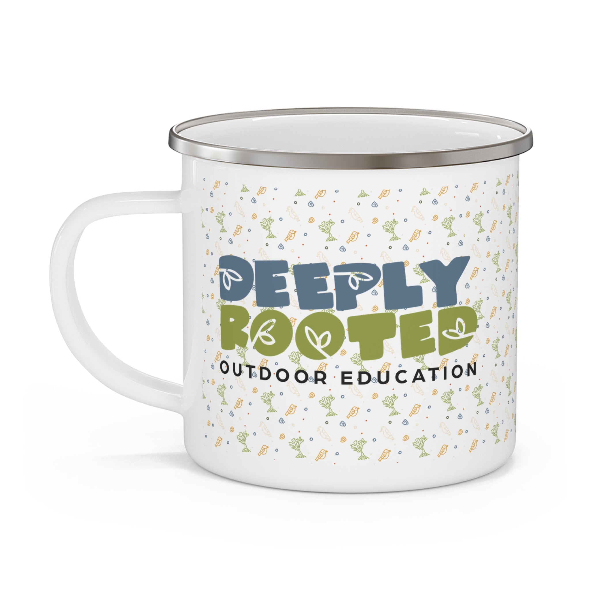 Enamel Camping Mug — Deeply Rooted Outdoor Education Logo Camp Cup