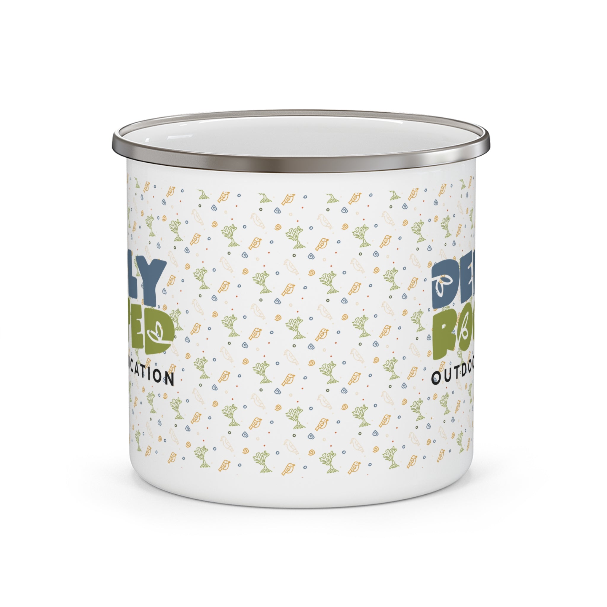 Enamel Camping Mug — Deeply Rooted Outdoor Education Logo Camp Cup