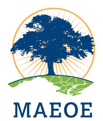 Logo with a blue tree and 'MAEOE' text on a white background