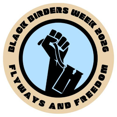 Logo for Black Birders Week 2026 with a fist holding a key against a light blue background.