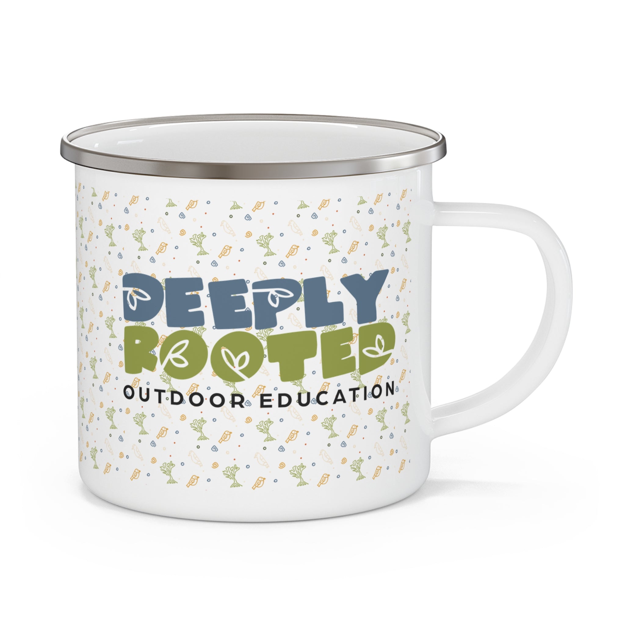Enamel Camping Mug — Deeply Rooted Outdoor Education Logo Camp Cup
