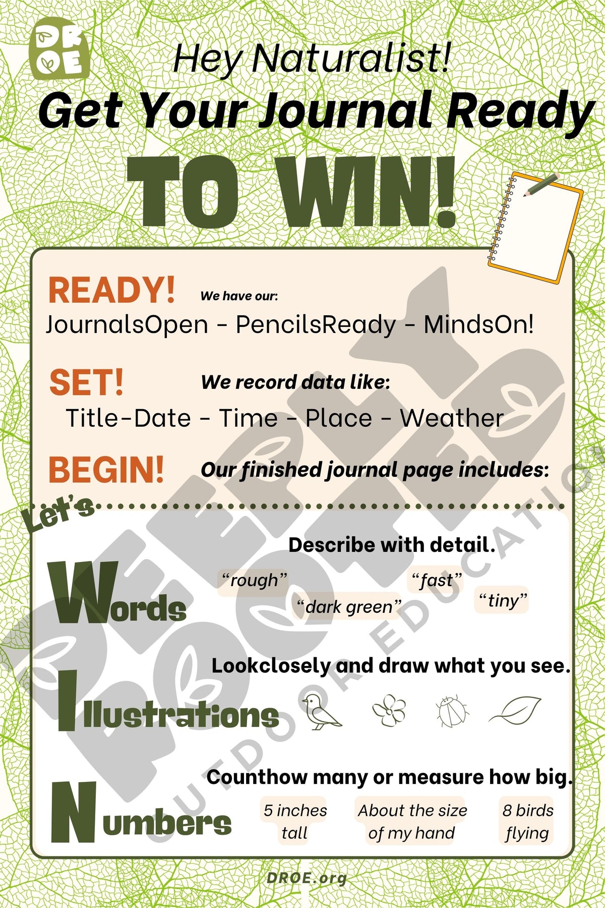 "Journal to Win!" Naturalist Field Guide Anchor Chart (24×36)
